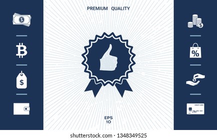 Thumb Up Gesture - label with ribbons. T the highest rating