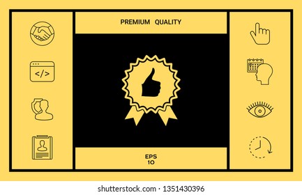 Thumb Up Gesture - label with ribbons. T the highest rating