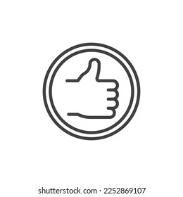 Thumb up gesture line icon. linear style sign for mobile concept and web design. Thumb up in a circle outline vector icon. Symbol, logo illustration. Vector graphics