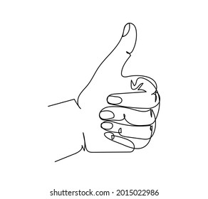 Thumb up gesture one line art. Continuous line drawing of gesture, left hand, gesture cool, like.