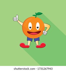 Thumb Up Gesture. Orange Citrus Fruit Cartoon Mascot Illustration. 