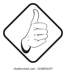 Thumb up gesture, a symbol of approval. Vector outline on a white background.