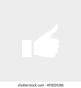 thumb up gesture - white  vector icon with shadow