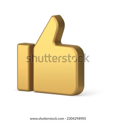 Thumb up golden isometric 3d icon cyberspace like feedback recommendation realistic vector illustration. Cool good confirmation success agreement human hand gesture fist with finger badge design