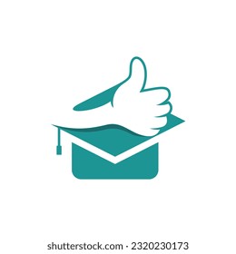 Sube con el diseño vectorial de tapón de graduación, plantilla de diseño de logotipo universitario y de universidad.