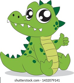 Thumb Up Green Crocodile. Vector Illustration for Print and T-shirt Design