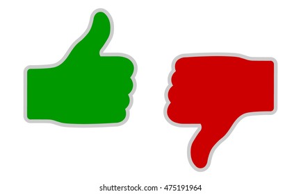 Thumb up green and thumb down red comment icons, vector illustration.