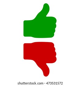 Thumb up green icon, thumb down red icon, vector illustration.