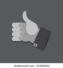 Thumb up grey symbol on a gray background.Like icon.