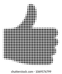 Thumb Up halftone vector icon. Illustration style is dotted iconic Thumb Up icon symbol on a white background. Halftone pattern is round points.