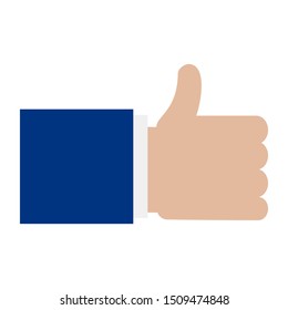 thumb up hand business person in blue suit isolated on white background. vector illustration