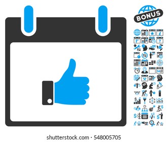 Thumb Up Hand Calendar Day icon with bonus calendar and time management pictograph collection. Vector illustration style is flat iconic symbols, blue and gray, white background.