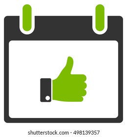 Thumb Up Hand Calendar Day vector pictograph. Style is flat graphic bicolor symbol, eco green and gray colors, white background.