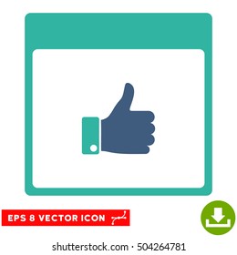 Thumb Up Hand Calendar Page icon. Vector EPS illustration style is flat iconic bicolor symbol, cobalt and cyan colors.