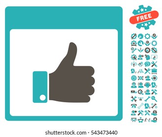 Thumb Up Hand Calendar Page icon with bonus configuration pictures. Vector illustration style is flat iconic symbols, grey and cyan, white background.