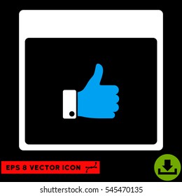 Thumb Up Hand Calendar Page icon. Vector EPS illustration style is flat iconic bicolor symbol, blue and white colors.