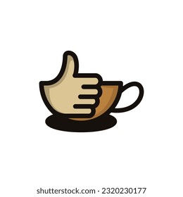 Thumb hand with coffee vector illustration design template, Coffee logo design inspiration