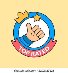 Thumb Up Hand With Crown Icon For Top Rated Satisfied Review Online Shop Rating Badge Vector Illustration Design