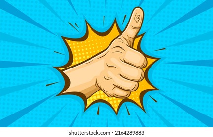 Thumb up hand gesture cartoon comic background