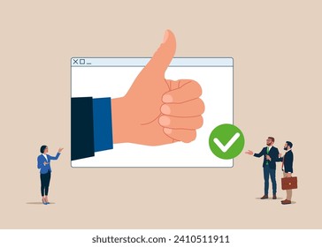 Thumb up hand gesture. Concept of approval, agreement. Flat vector illustration