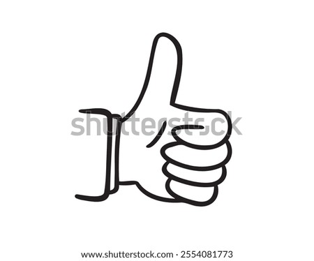  Thumb up hand gesture hand drawn doodle symbol. Drawing line thumb up sketch clipart icon. . Vector illustration