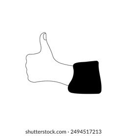 Thumb up hand gesture icon isolated on white background. Line hand drawn black and white vector illustration
