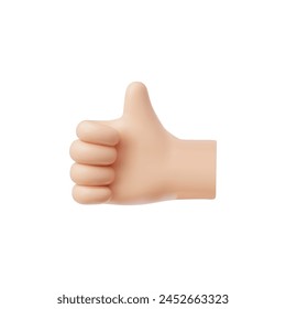 Thumb up hand gesture, like emoticon 3D vector icon. Approval emoji for social media message. Positive reaction 3d style design. Hand thumb up fingers gesture isolated on white