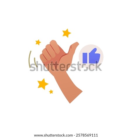 Thumb up hand gesture, like emoticon flat vector icon. Approval emoji for social media. Positive reaction symbol showing. Hand thumb up finger gesture message in speech bubble. Great feedback, ok sign