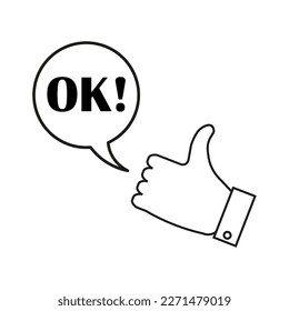 Thumb up hand gesture. ok on white background. Vector illustration.