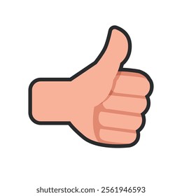 thumb hand gesture with outline in flat vector design.