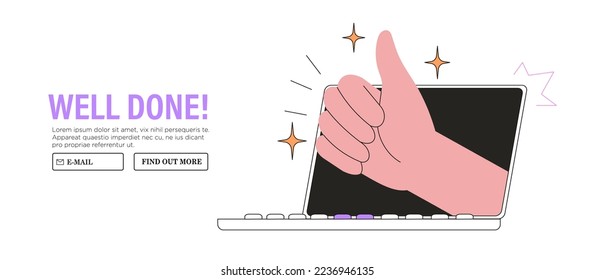 Thumb up hand gesture vector illustration. Good, great job, well done, ok or like symbol vector business or marketing concept for website or social media banner, ui. Concept of approval, agreement.