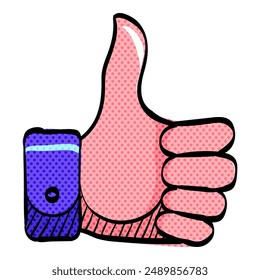 Icono de semitonos de la mano del pulgar dibujado a mano Ilustración vectorial de color