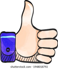 Thumb up hand icon in color drawing. Internet social media news status update like