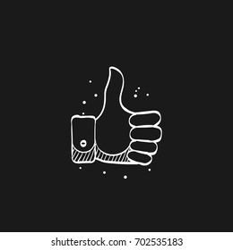 Thumb up hand icon in doodle sketch lines. Internet social media news status update like