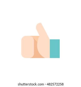 Thumb up hand icon in flat color style. Internet social media news status update like