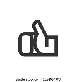 Thumb up hand icon in thick outline style. Black and white monochrome vector illustration.