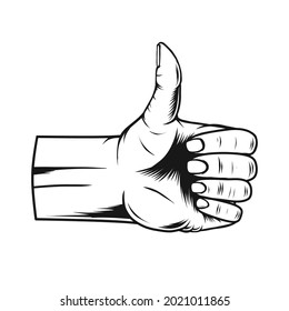 Thumb up hand illustration ,Vintage style ,Monochrome color ,with outline