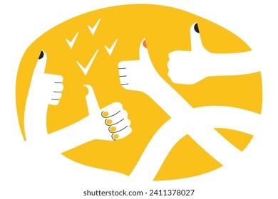 Thumb up hand. Like gesture. Good, great job, well done, ok. Positive feedback. Vector illustration. Set of funny cartoon character hands. Approval, agreement. Best choice concept. Abstract banner
