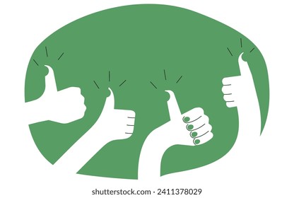 Thumb up hand. Like gesture. Good, great job, well done, ok. Positive feedback. Vector illustration. Set of funny cartoon character hands. Approval, agreement. Best choice concept. Abstract banner