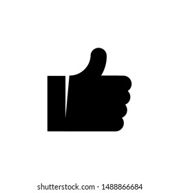 Thumb up hand positive gesture, flat black icon on white background.