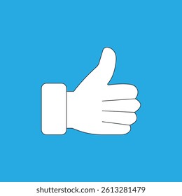 Thumb up hand sign vector illustration on blue background. Approval icon