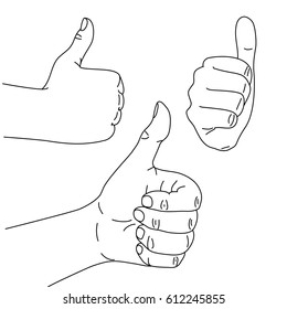 Thumb up hand symbol on a white background, different positions