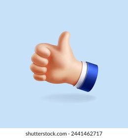 Thumb up hands gesture. 3D cartoon like icon. Success sign, approve symbol. Vector