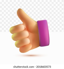 Thumb up Hands Gestures 3D cartoon friendly funny style isolated on white trasnparent background 