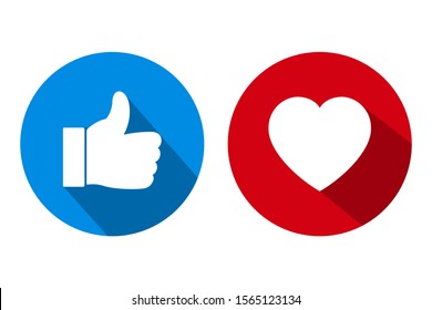 Thumb Up And Heart Icon Design. Like And Love Icon In Trendy Flat Style Design. Vector Illustration.