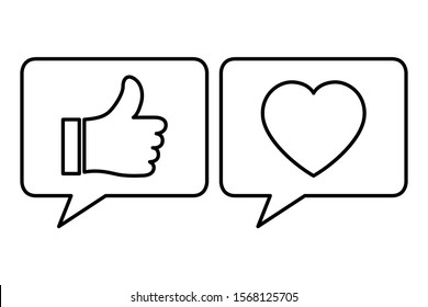 Thumb up and heart icon design. Like and love icon in modern outline style design. Vector illustration.