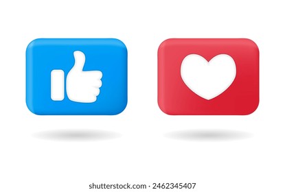 Thumb up and heart icon of Empathetic Emoji Reactions, printed on paper with falling shadows isolated white background. Vector like and love icon social media for website and mobile app. Illustration