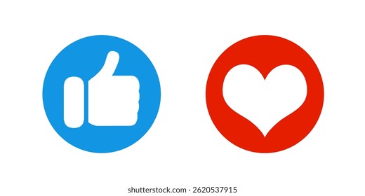 Thumb up and heart icon isolated on white background. Concept of social networks.