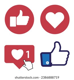 Thumb up and heart icon. Like notification icon. Social network app icon. Vector illustration. EPS 10.