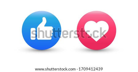 Thumb up and heart icon on white background. Vector illustration.